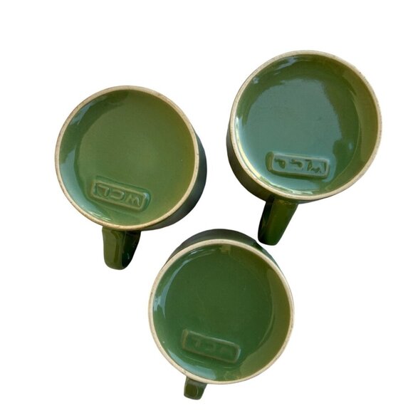 Vintage WCL Pottery MCM Green Coffee Mugs Set Of 3 - Picture 2 of 7